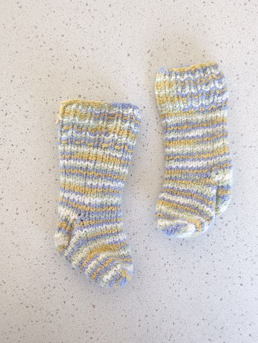 Hand-Knit Baby Socks in Pastel Yellow, Blue & Cream